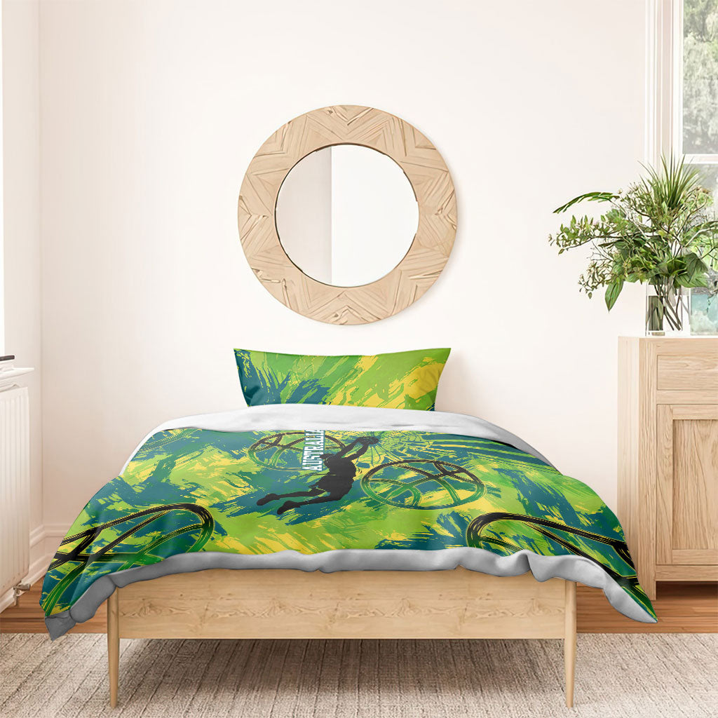 Australian Boomers Basketball Bedding Set Shattered Glass Effect With Flaming Ball And Grunge Brushstrokes