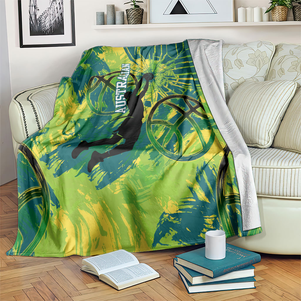 Australian Boomers Basketball Blanket Shattered Glass Effect With Flaming Ball And Grunge Brushstrokes