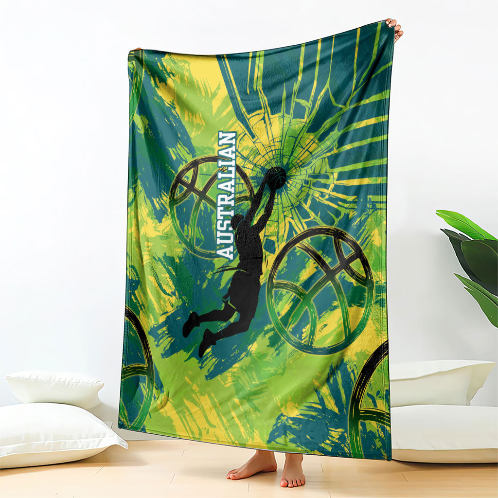 Australian Boomers Basketball Blanket Shattered Glass Effect With Flaming Ball And Grunge Brushstrokes