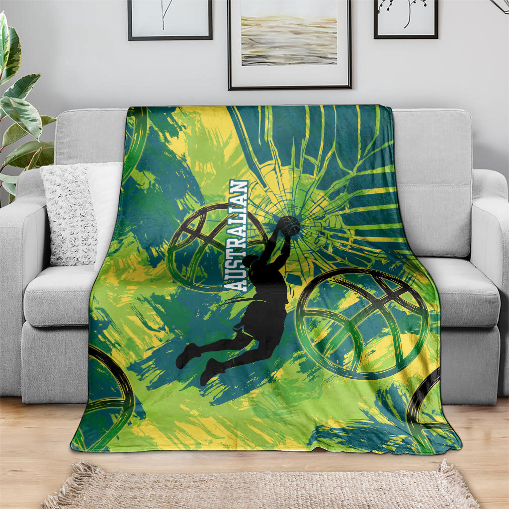 Australian Boomers Basketball Blanket Shattered Glass Effect With Flaming Ball And Grunge Brushstrokes