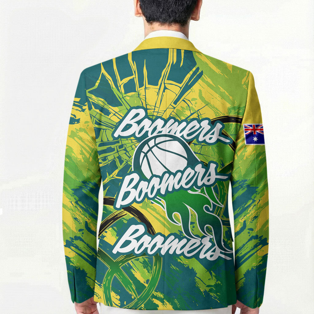 Australian Boomers Basketball Blazer Shattered Glass Effect With Flaming Ball And Grunge Brushstrokes