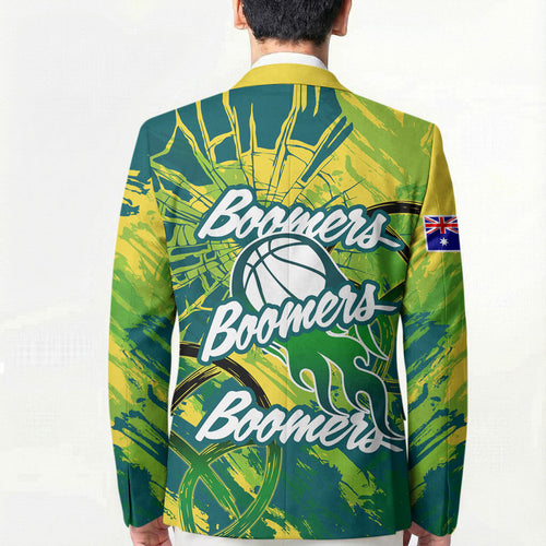 Australian Boomers Basketball Blazer Shattered Glass Effect With Flaming Ball And Grunge Brushstrokes
