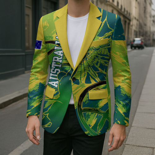 Australian Boomers Basketball Blazer Shattered Glass Effect With Flaming Ball And Grunge Brushstrokes