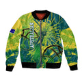 Australian Boomers Basketball Bomber Jacket Shattered Glass Effect With Flaming Ball And Grunge Brushstrokes