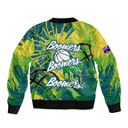 Australian Boomers Basketball Bomber Jacket Shattered Glass Effect With Flaming Ball And Grunge Brushstrokes