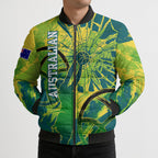 Australian Boomers Basketball Bomber Puffer Jacket Shattered Glass Effect With Flaming Ball And Grunge Brushstrokes