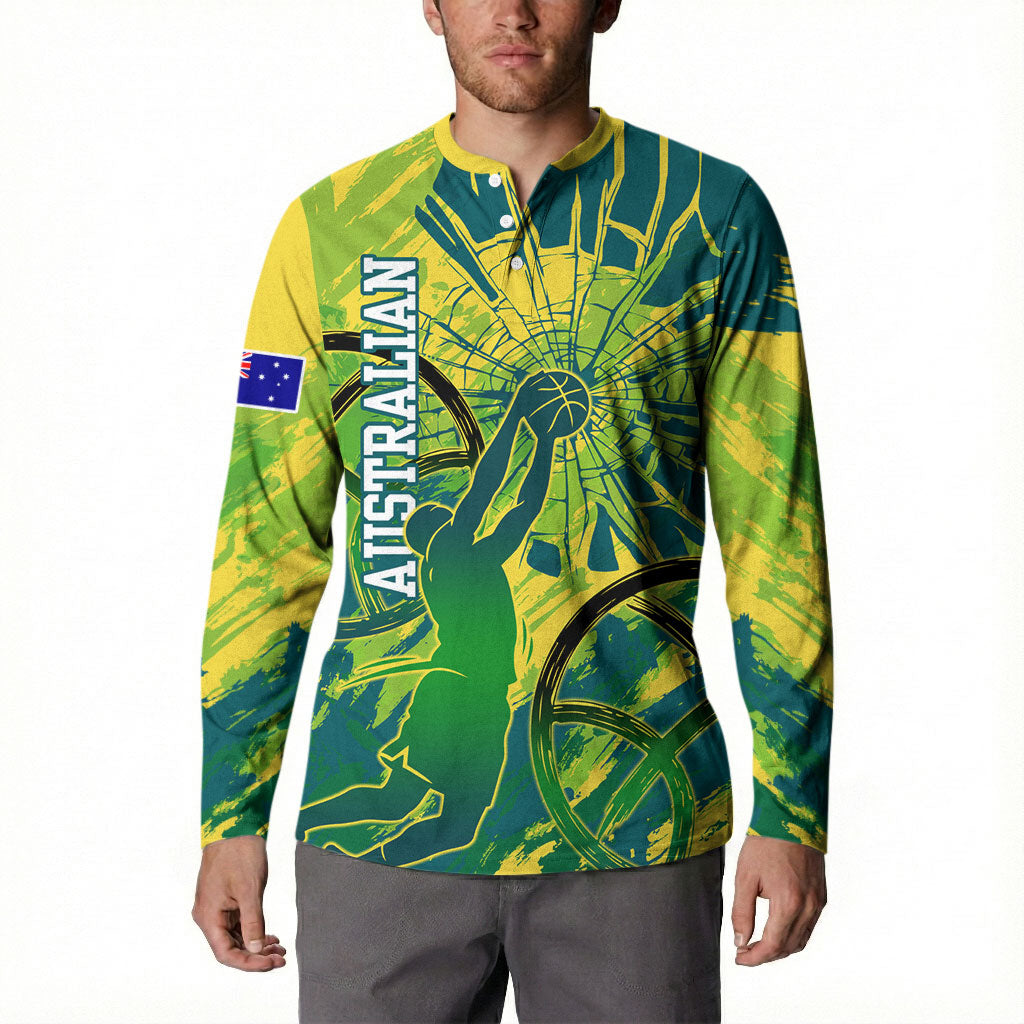 Australian Boomers Basketball Button Sweatshirt Shattered Glass Effect With Flaming Ball And Grunge Brushstrokes