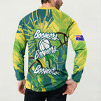 Australian Boomers Basketball Button Sweatshirt Shattered Glass Effect With Flaming Ball And Grunge Brushstrokes