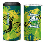 Australian Boomers Basketball 4 in 1 Can Cooler Tumbler Shattered Glass Effect With Flaming Ball And Grunge Brushstrokes