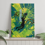 Australian Boomers Basketball Canvas Wall Art Shattered Glass Effect With Flaming Ball And Grunge Brushstrokes