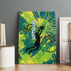 Australian Boomers Basketball Canvas Wall Art Shattered Glass Effect With Flaming Ball And Grunge Brushstrokes