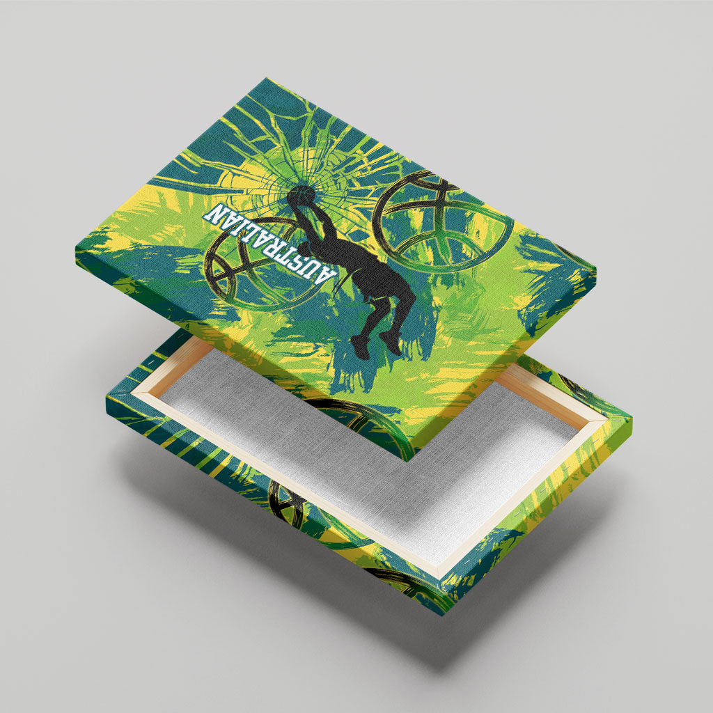 Australian Boomers Basketball Canvas Wall Art Shattered Glass Effect With Flaming Ball And Grunge Brushstrokes
