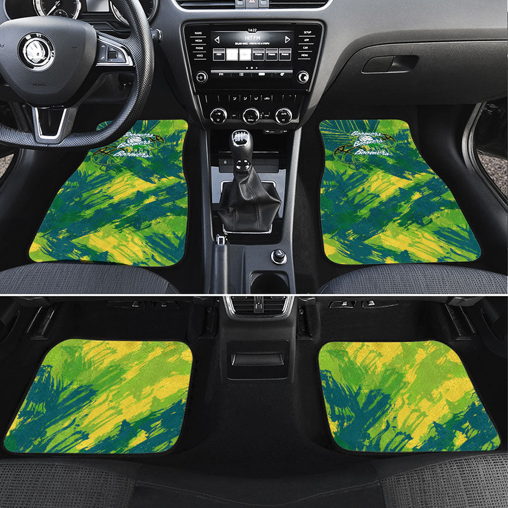 Australian Boomers Basketball Car Mats Shattered Glass Effect With Flaming Ball And Grunge Brushstrokes