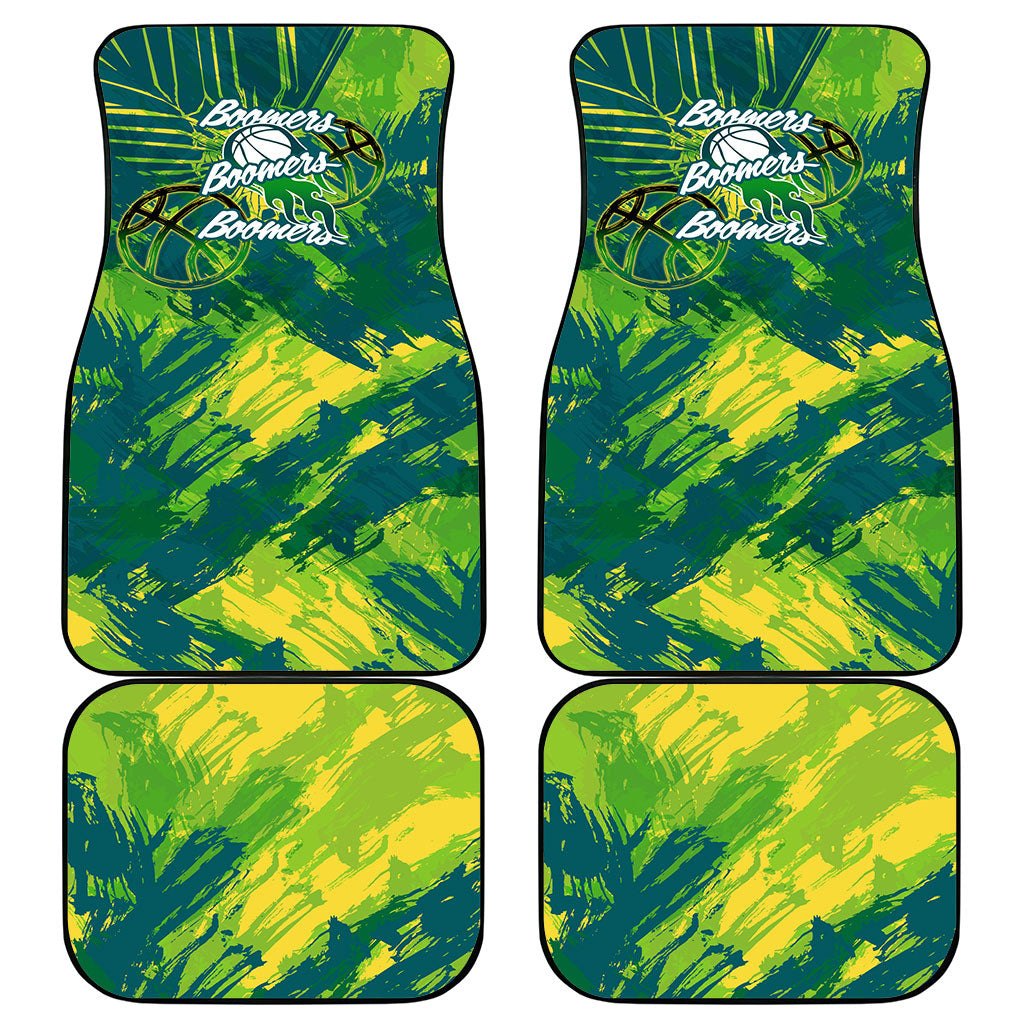Australian Boomers Basketball Car Mats Shattered Glass Effect With Flaming Ball And Grunge Brushstrokes