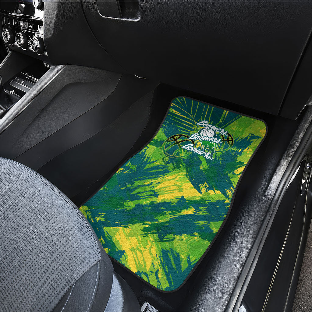 Australian Boomers Basketball Car Mats Shattered Glass Effect With Flaming Ball And Grunge Brushstrokes