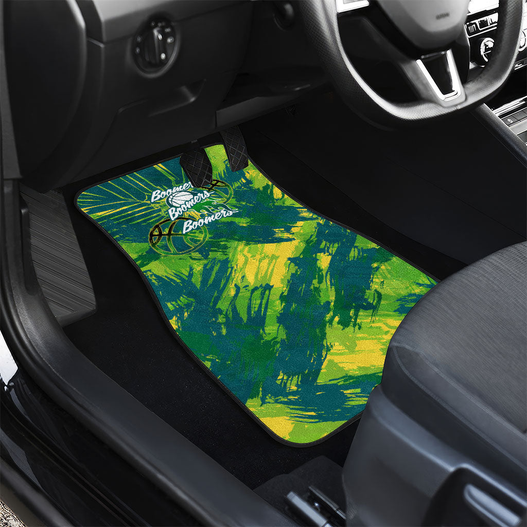 Australian Boomers Basketball Car Mats Shattered Glass Effect With Flaming Ball And Grunge Brushstrokes