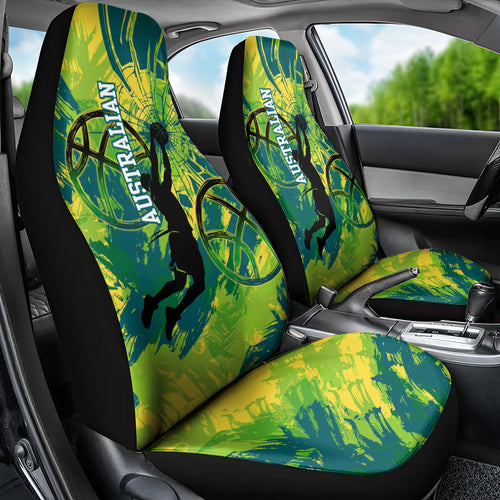 Australian Boomers Basketball Car Seat Cover Shattered Glass Effect With Flaming Ball And Grunge Brushstrokes