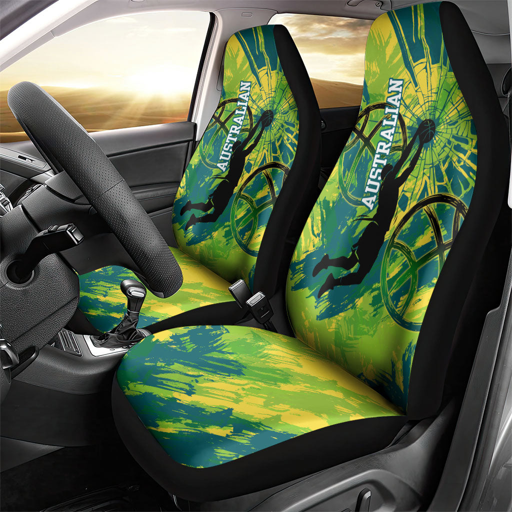 Australian Boomers Basketball Car Seat Cover Shattered Glass Effect With Flaming Ball And Grunge Brushstrokes