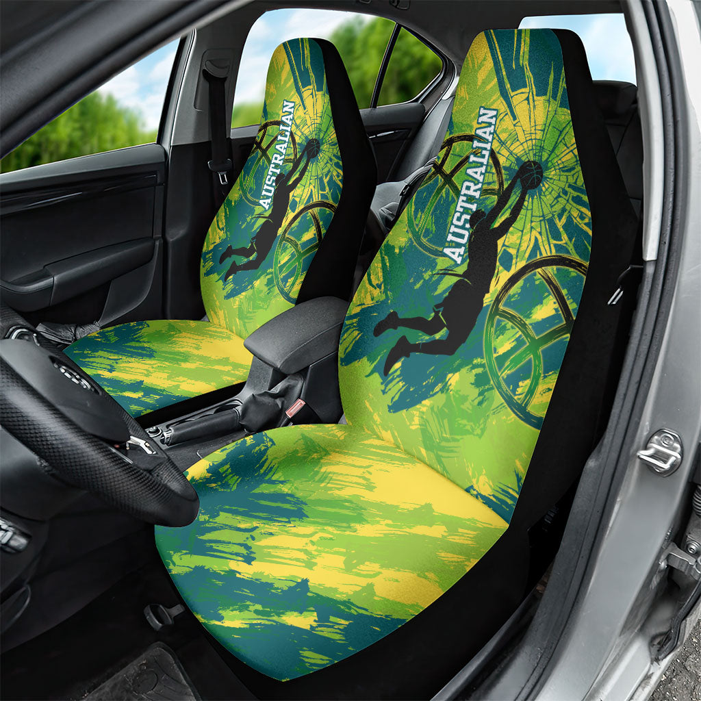Australian Boomers Basketball Car Seat Cover Shattered Glass Effect With Flaming Ball And Grunge Brushstrokes