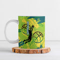 Australian Boomers Basketball Ceramic Mug Shattered Glass Effect With Flaming Ball And Grunge Brushstrokes
