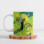 Australian Boomers Basketball Ceramic Mug Shattered Glass Effect With Flaming Ball And Grunge Brushstrokes
