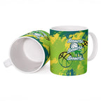 Australian Boomers Basketball Ceramic Mug Shattered Glass Effect With Flaming Ball And Grunge Brushstrokes