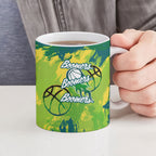 Australian Boomers Basketball Ceramic Mug Shattered Glass Effect With Flaming Ball And Grunge Brushstrokes