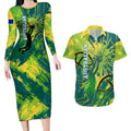 Australian Boomers Basketball Couples Matching Long Sleeve Bodycon Dress and Hawaiian Shirt Shattered Glass Effect With Flaming Ball And Grunge Brushstrokes