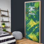 Australian Boomers Basketball Door Cover Shattered Glass Effect With Flaming Ball And Grunge Brushstrokes