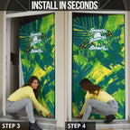 Australian Boomers Basketball Door Cover Shattered Glass Effect With Flaming Ball And Grunge Brushstrokes