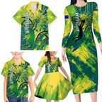 Australian Boomers Basketball Family Matching Long Sleeve Bodycon Dress and Hawaiian Shirt Shattered Glass Effect With Flaming Ball And Grunge Brushstrokes