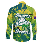 Australian Boomers Basketball Family Matching Off Shoulder Maxi Dress and Hawaiian Shirt Shattered Glass Effect With Flaming Ball And Grunge Brushstrokes