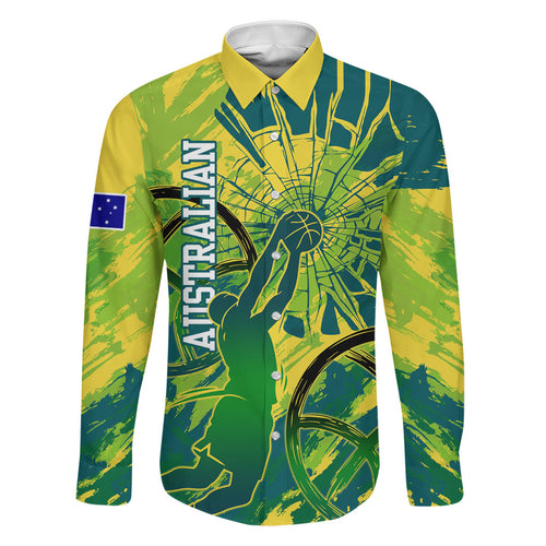 Australian Boomers Basketball Family Matching Off Shoulder Short Dress and Hawaiian Shirt Shattered Glass Effect With Flaming Ball And Grunge Brushstrokes