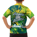 Australian Boomers Basketball Family Matching Short Sleeve Bodycon Dress and Hawaiian Shirt Shattered Glass Effect With Flaming Ball And Grunge Brushstrokes