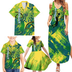 Australian Boomers Basketball Family Matching Summer Maxi Dress and Hawaiian Shirt Shattered Glass Effect With Flaming Ball And Grunge Brushstrokes