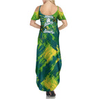 Australian Boomers Basketball Family Matching Summer Maxi Dress and Hawaiian Shirt Shattered Glass Effect With Flaming Ball And Grunge Brushstrokes