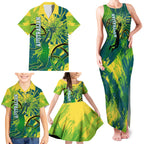 Australian Boomers Basketball Family Matching Tank Maxi Dress and Hawaiian Shirt Shattered Glass Effect With Flaming Ball And Grunge Brushstrokes
