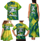 Australian Boomers Basketball Family Matching Tank Maxi Dress and Hawaiian Shirt Shattered Glass Effect With Flaming Ball And Grunge Brushstrokes