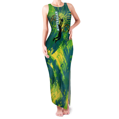 Australian Boomers Basketball Family Matching Tank Maxi Dress and Hawaiian Shirt Shattered Glass Effect With Flaming Ball And Grunge Brushstrokes