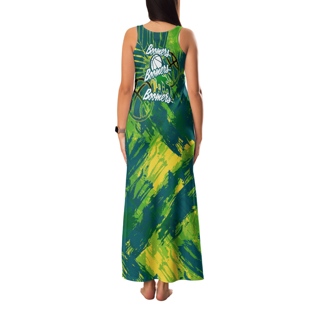 Australian Boomers Basketball Family Matching Tank Maxi Dress and Hawaiian Shirt Shattered Glass Effect With Flaming Ball And Grunge Brushstrokes
