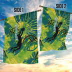 Australian Boomers Basketball Garden Flag Shattered Glass Effect With Flaming Ball And Grunge Brushstrokes