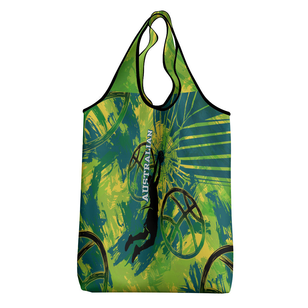 Australian Boomers Basketball Grocery Bag Shattered Glass Effect With Flaming Ball And Grunge Brushstrokes