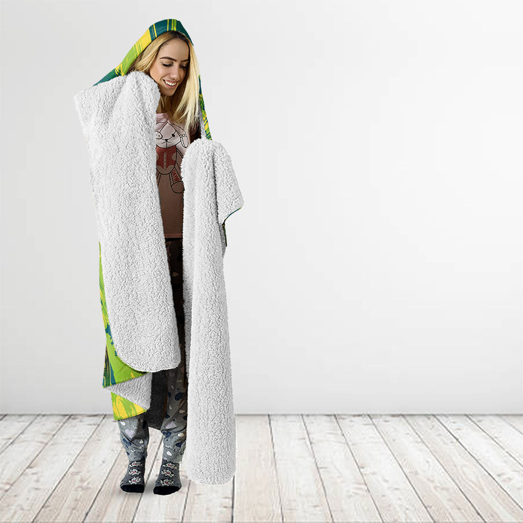 Australian Boomers Basketball Hooded Blanket Shattered Glass Effect With Flaming Ball And Grunge Brushstrokes