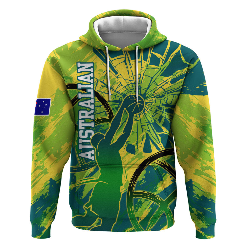 Australian Boomers Basketball Hoodie Shattered Glass Effect With Flaming Ball And Grunge Brushstrokes