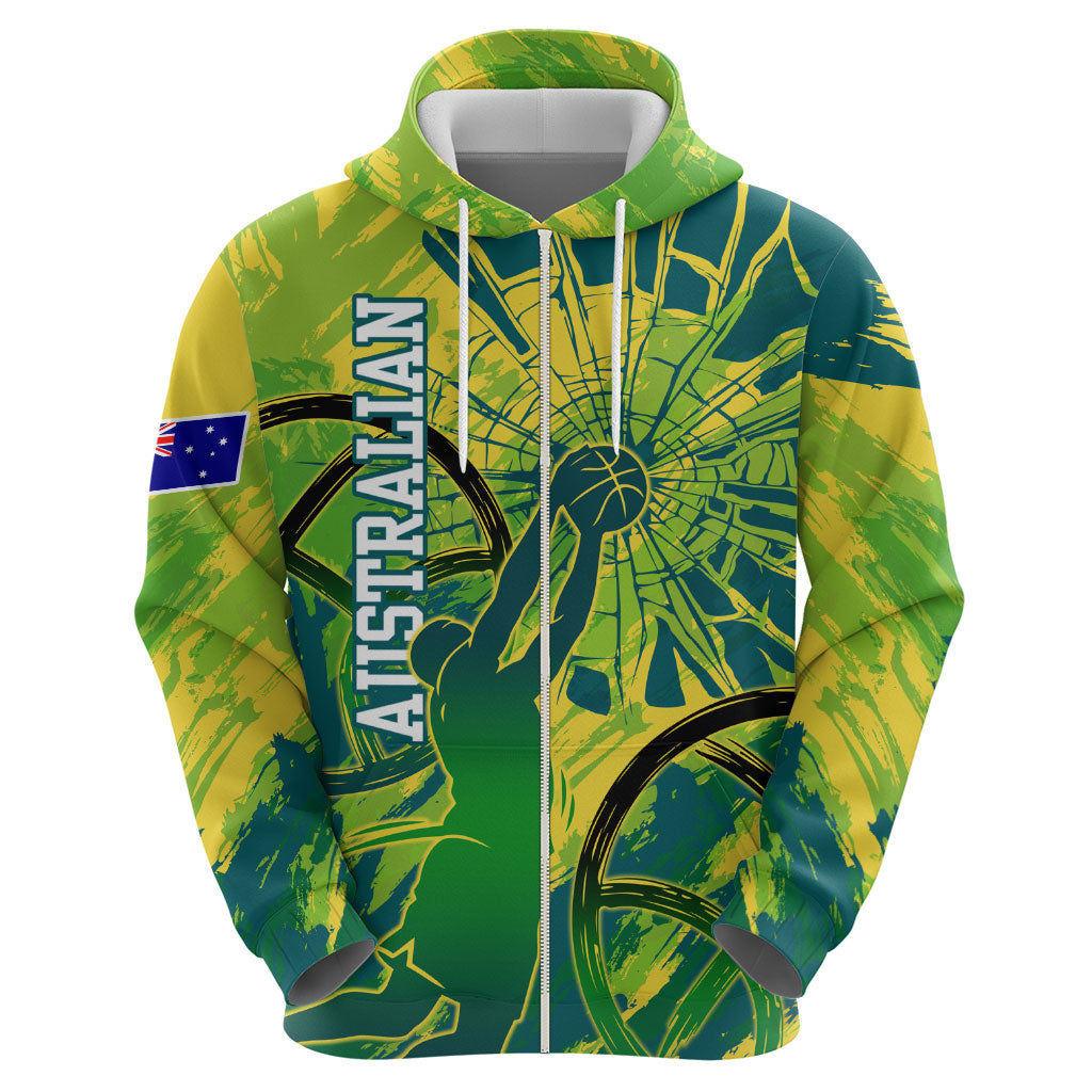 Australian Boomers Basketball Hoodie Shattered Glass Effect With Flaming Ball And Grunge Brushstrokes