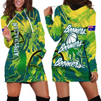Australian Boomers Basketball Hoodie Dress Shattered Glass Effect With Flaming Ball And Grunge Brushstrokes