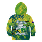 Australian Boomers Basketball Kid Hoodie Shattered Glass Effect With Flaming Ball And Grunge Brushstrokes