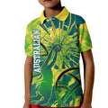 Australian Boomers Basketball Kid Polo Shirt Shattered Glass Effect With Flaming Ball And Grunge Brushstrokes