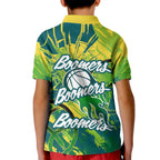 Australian Boomers Basketball Kid Polo Shirt Shattered Glass Effect With Flaming Ball And Grunge Brushstrokes