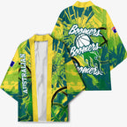Australian Boomers Basketball Kimono Shattered Glass Effect With Flaming Ball And Grunge Brushstrokes